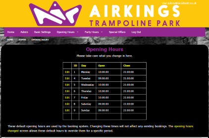 Screen Shot Of Admin Area Opening Times